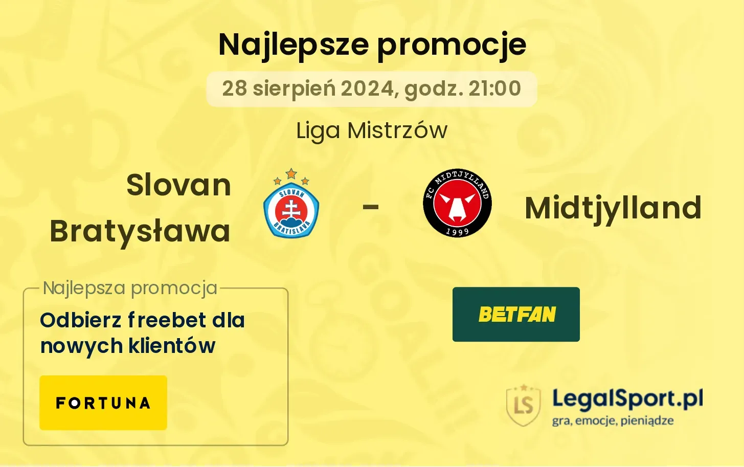 Slovan Bratysława - Midtjylland promocje bukmacherskie 28.08, 21:00