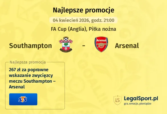 STS: 267 zł za wytypowanie zwycięzcy meczu Southampton – Arsenal