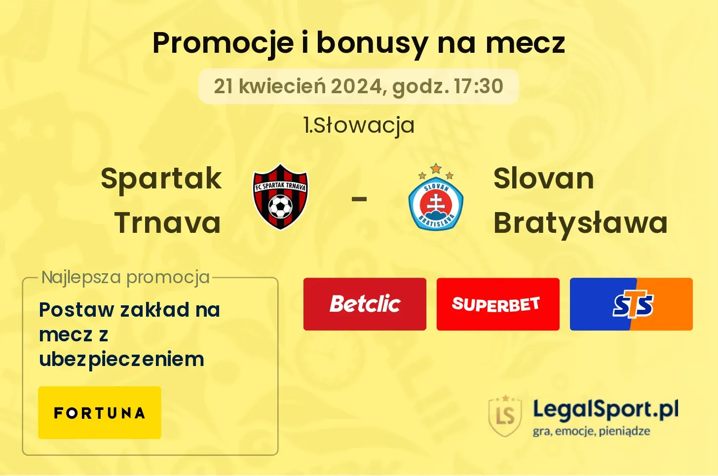 Spartak Trnava - Slovan Bratysława promocje bonusy na mecz