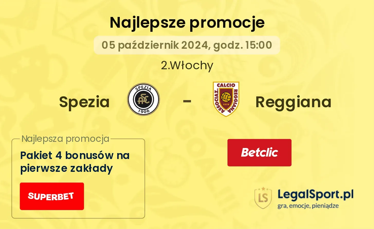 Spezia - Reggiana promocje bukmacherskie 05.10, 15:00