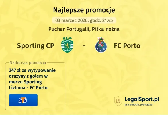 STS: 247 zł za wytypowanie drużyny z golem w meczu Sporting Lizbona - FC Porto