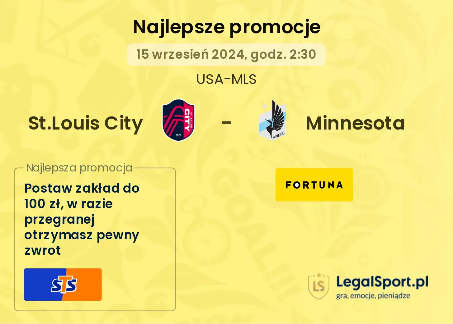 St.Louis City - Minnesota promocje u bukmacherów 15.09, 02:30