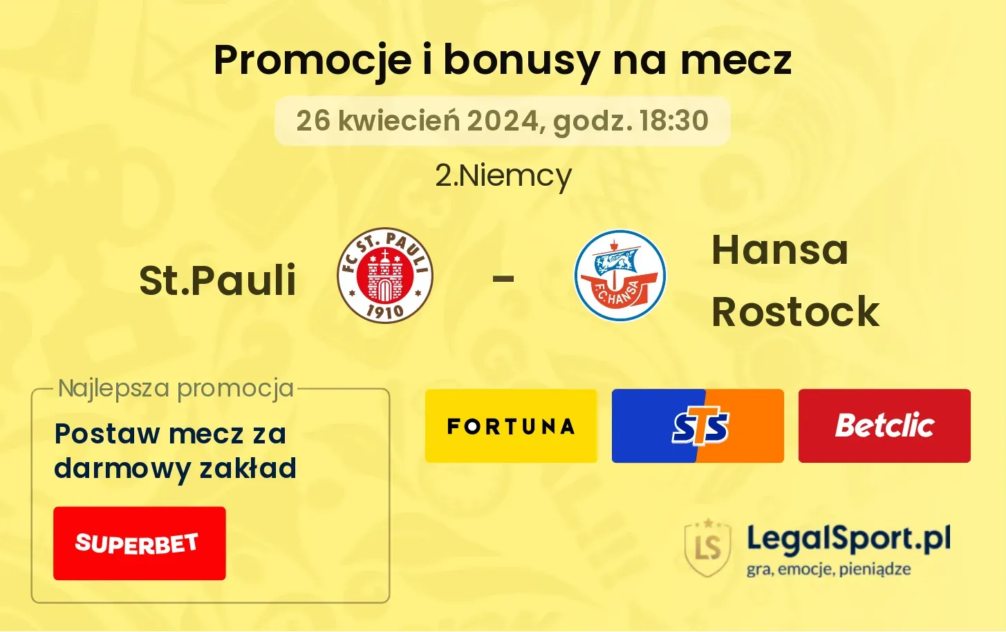 St.Pauli - Hansa Rostock promocje bonusy na mecz