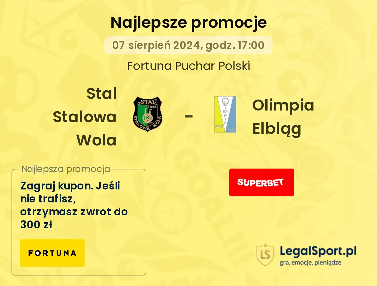 Stal Stalowa Wola - Olimpia Elbląg promocje u bukmacherów (07.08, 17:00)