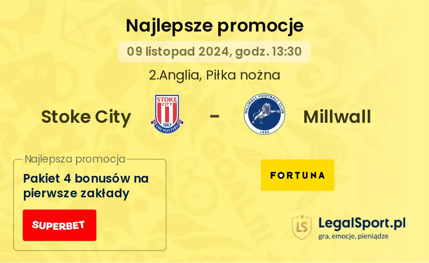 Stoke City - Millwall promocje u bukmacherów 09.11, 13:30