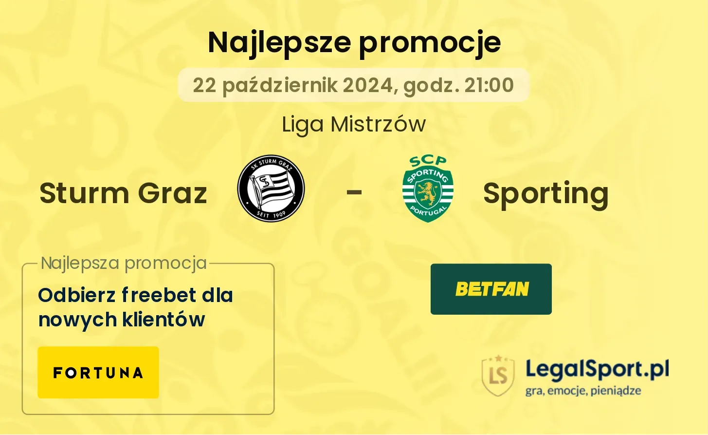 Sturm Graz - Sporting promocje u bukmacherów 22.10, 21:00