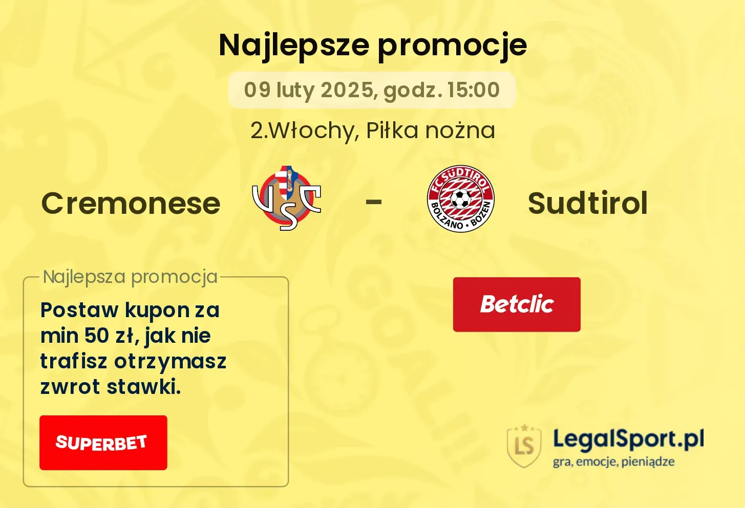 Cremonese - Sudtirol promocje bukmacherskie