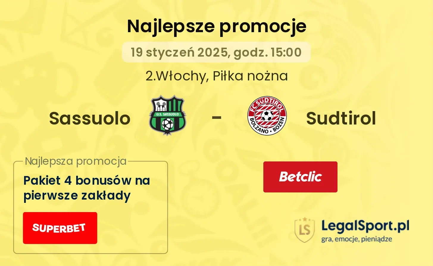 Sassuolo - Sudtirol promocje u bukmacherów