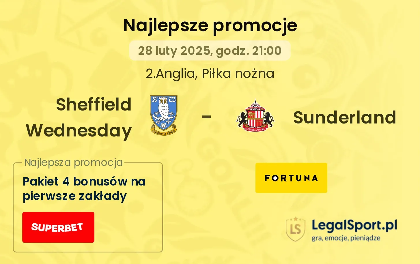 Sheffield Wednesday - Sunderland promocje u bukmacherów