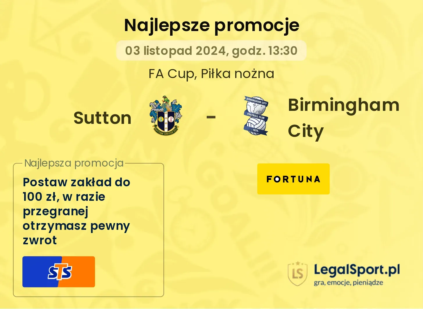 Sutton - Birmingham City promocje u bukmacherów 03.11, 13:30