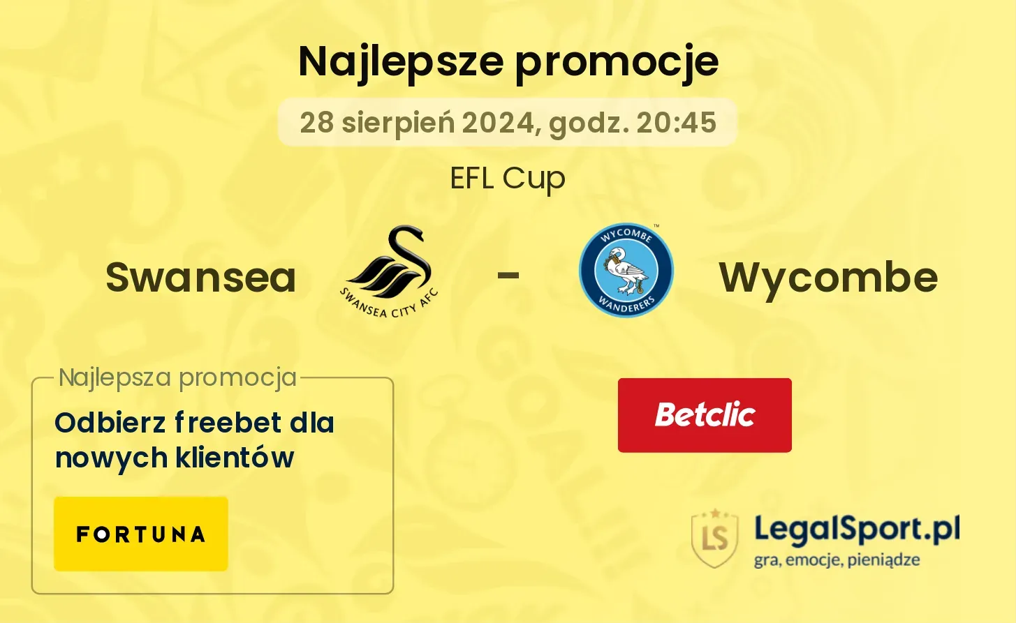Swansea - Wycombe promocje u bukmacherów 28.08, 20:45