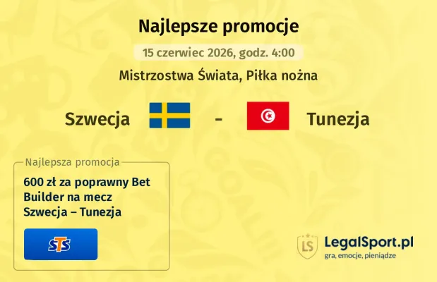 STS: 600 zł za poprawny Bet Builder na mecz Szwecja – Tunezja