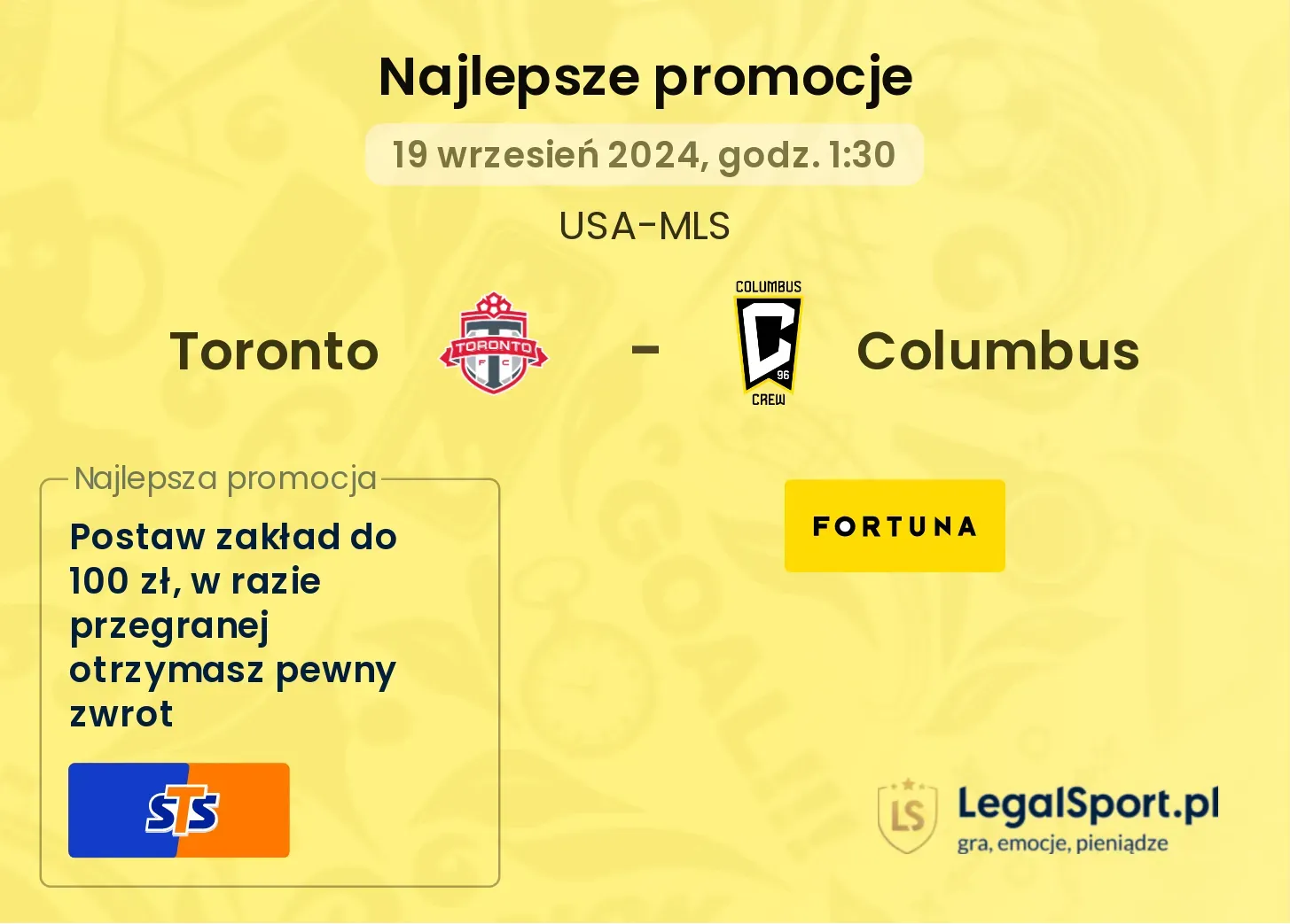 Toronto - Columbus promocje u bukmacherów 19.09, 01:30