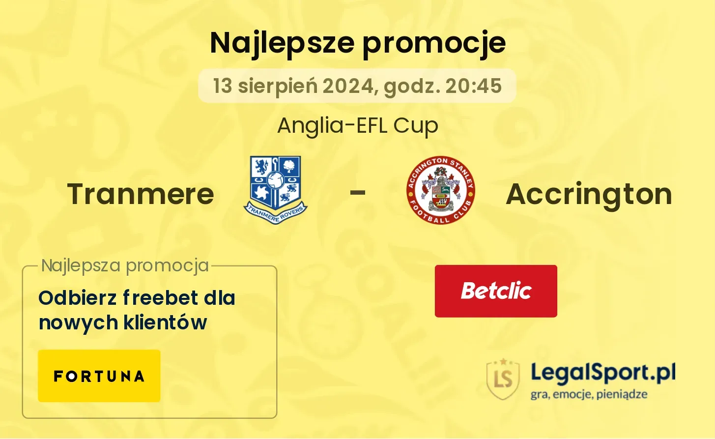 Tranmere - Accrington promocje u bukmacherów (13.08, 20:45)