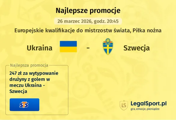 247 zł za wytypowanie drużyny z golem w meczu Ukraina - Szwecja od STS