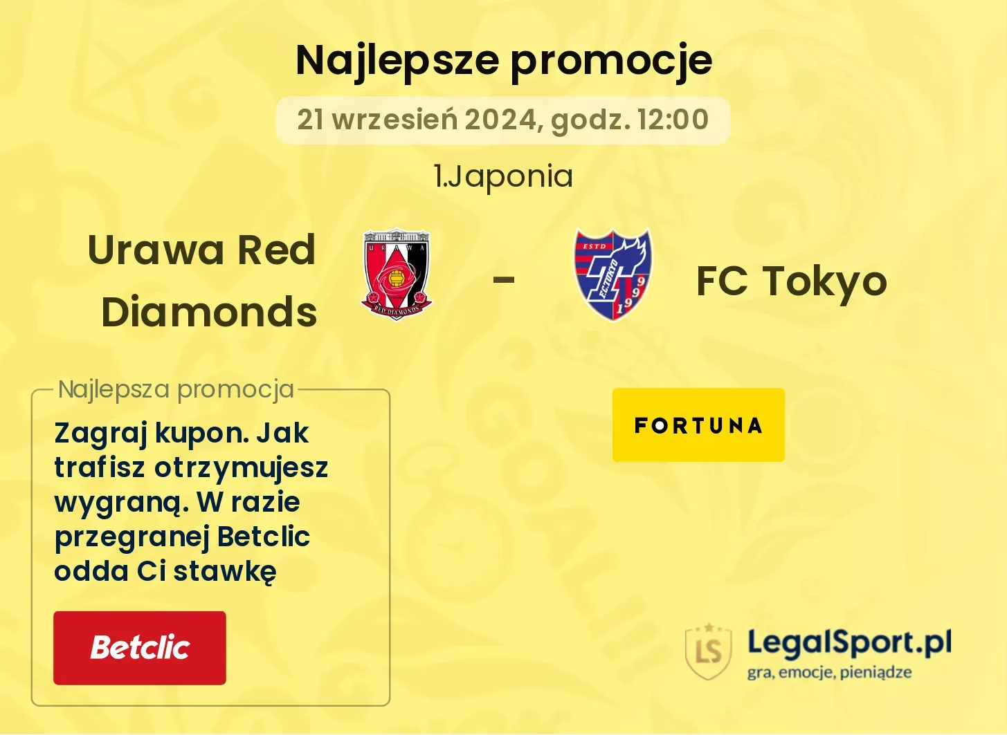 Urawa Red Diamonds - FC Tokyo promocje u bukmacherów 21.09, 12:00