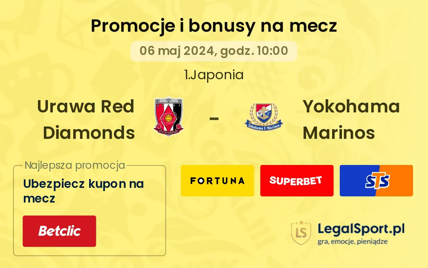 Urawa Red Diamonds - Yokohama Marinos promocje i bonusy (06.05, 10:00)