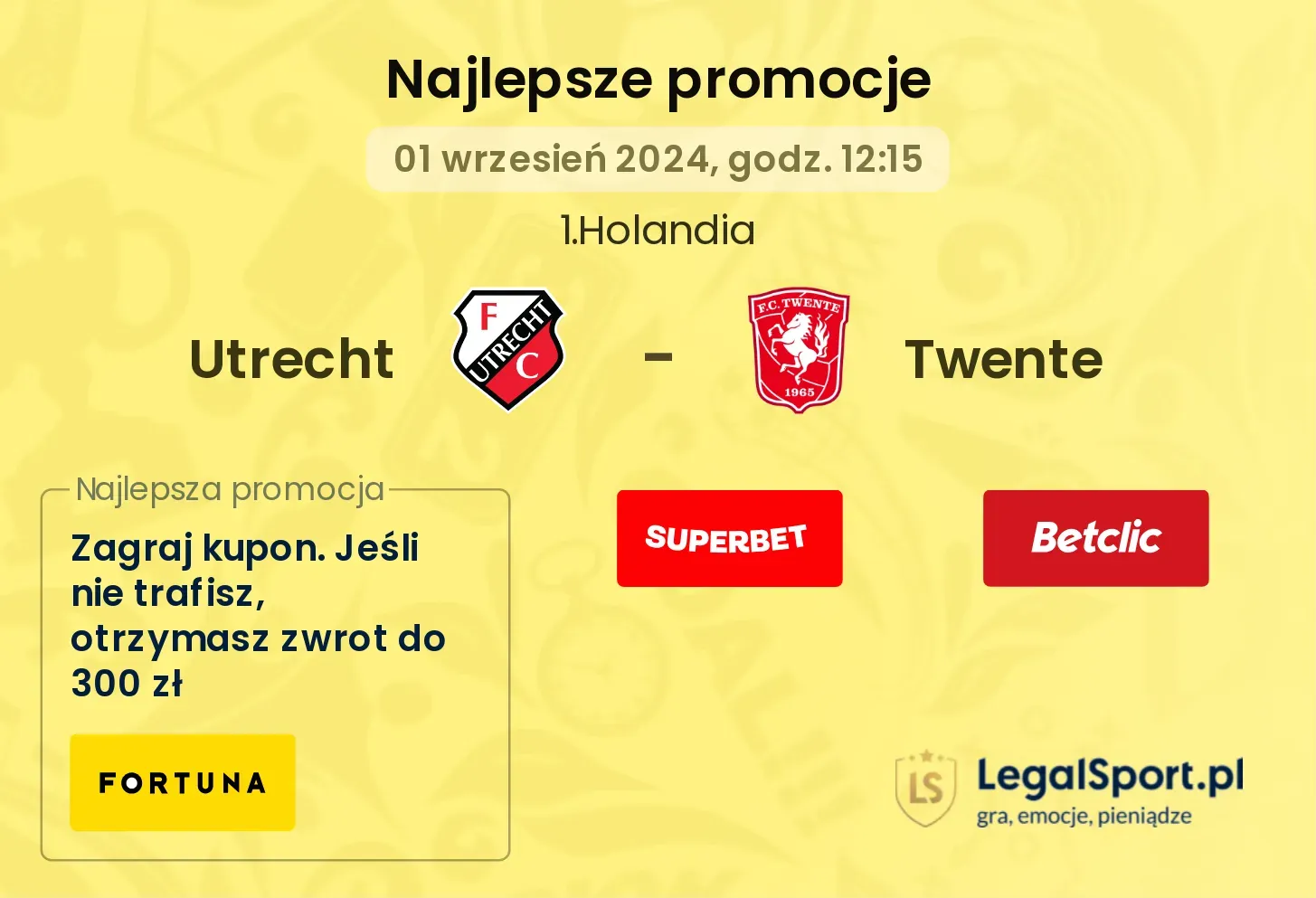 Utrecht - Twente promocje bukmacherskie 01.09, 12:15