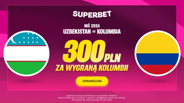 Superbet: Bonus 300 PLN za wygraną Kolumbii w meczu z Uzbekistanem
