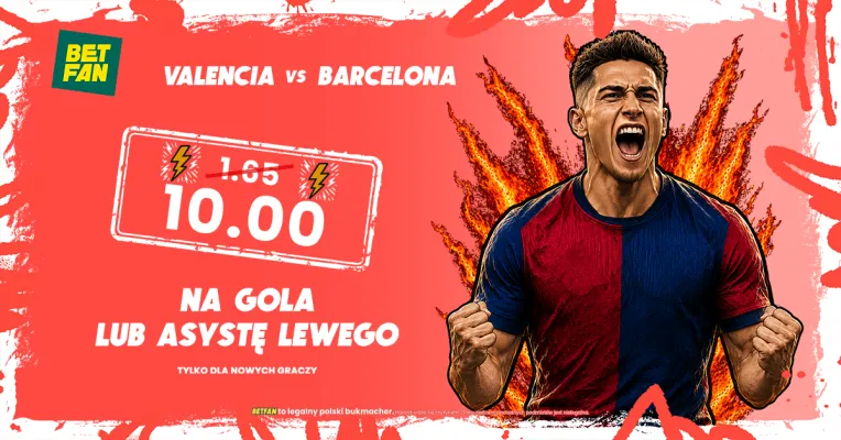 BETFAN: Kurs 10.00 na gola lub asystę Roberta Lewandowskiego w meczu Valencia – FC Barcelona