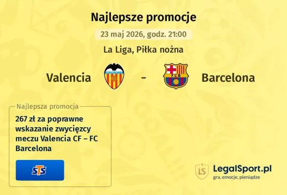 STS: 267 zł za wytypowanie zwycięzcy meczu Valencia CF – FC Barcelona