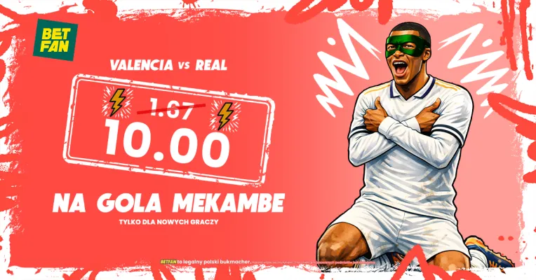 Kurs 10.00 na gola Mbappe z Valencią od BETFAN