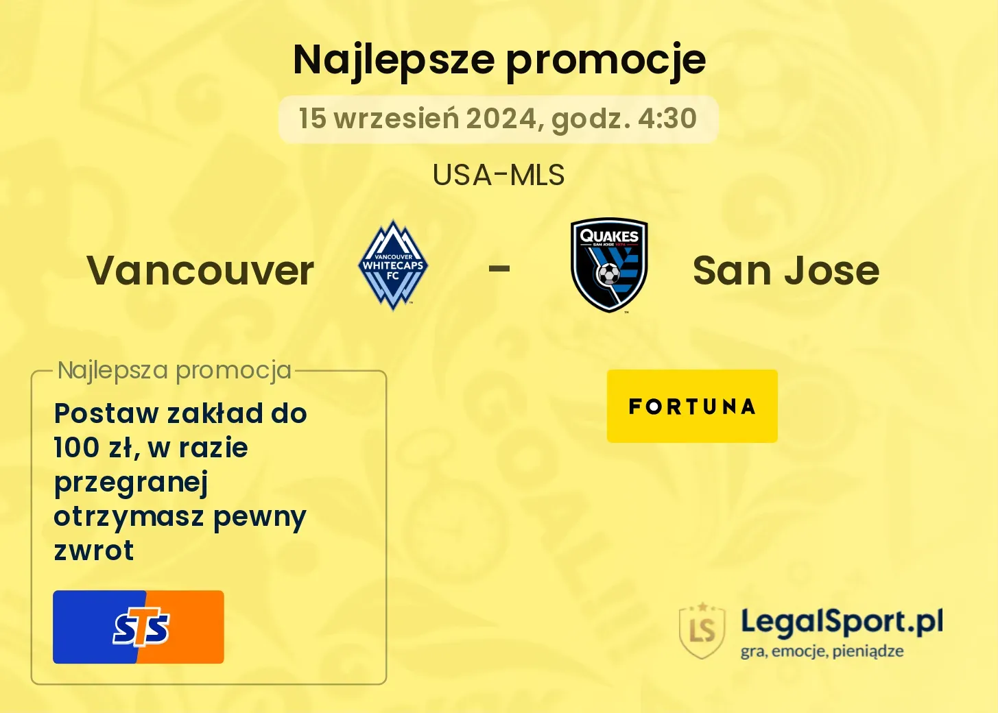 Vancouver - San Jose promocje u bukmacherów 15.09, 04:30