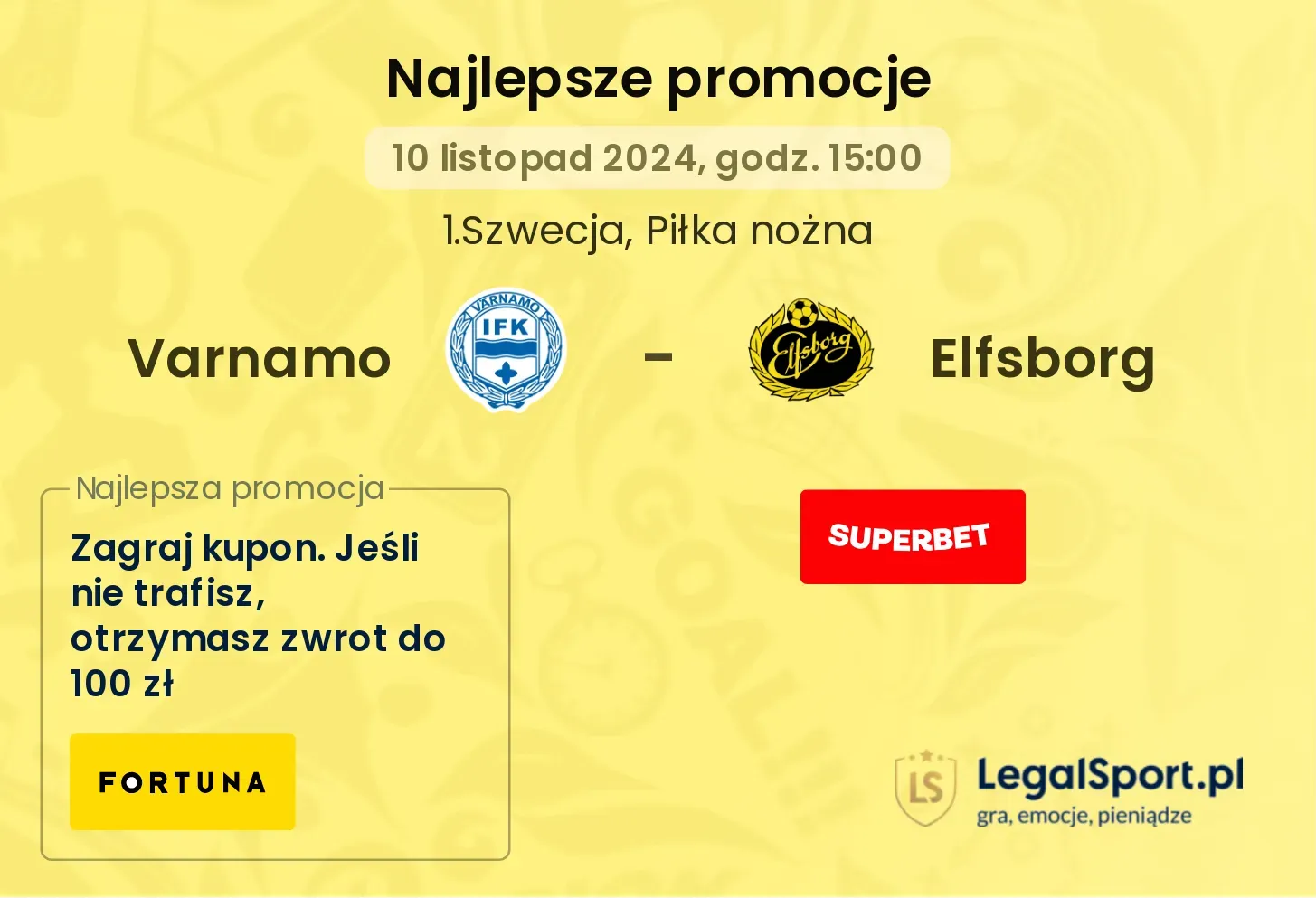 Varnamo - Elfsborg promocje u bukmacherów 10.11, 15:00