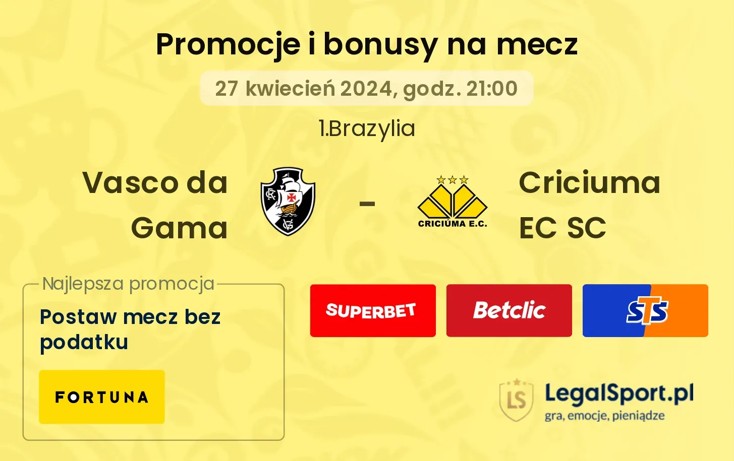 Vasco da Gama - Criciuma EC SC promocje bonusy na mecz