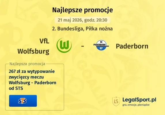 267 zł za wytypowanie zwycięzcy meczu Wolfsburg - Paderborn od STS