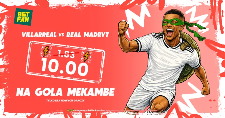 BETFAN: Kurs 10.00 na gola Mbappe z Villarrealem