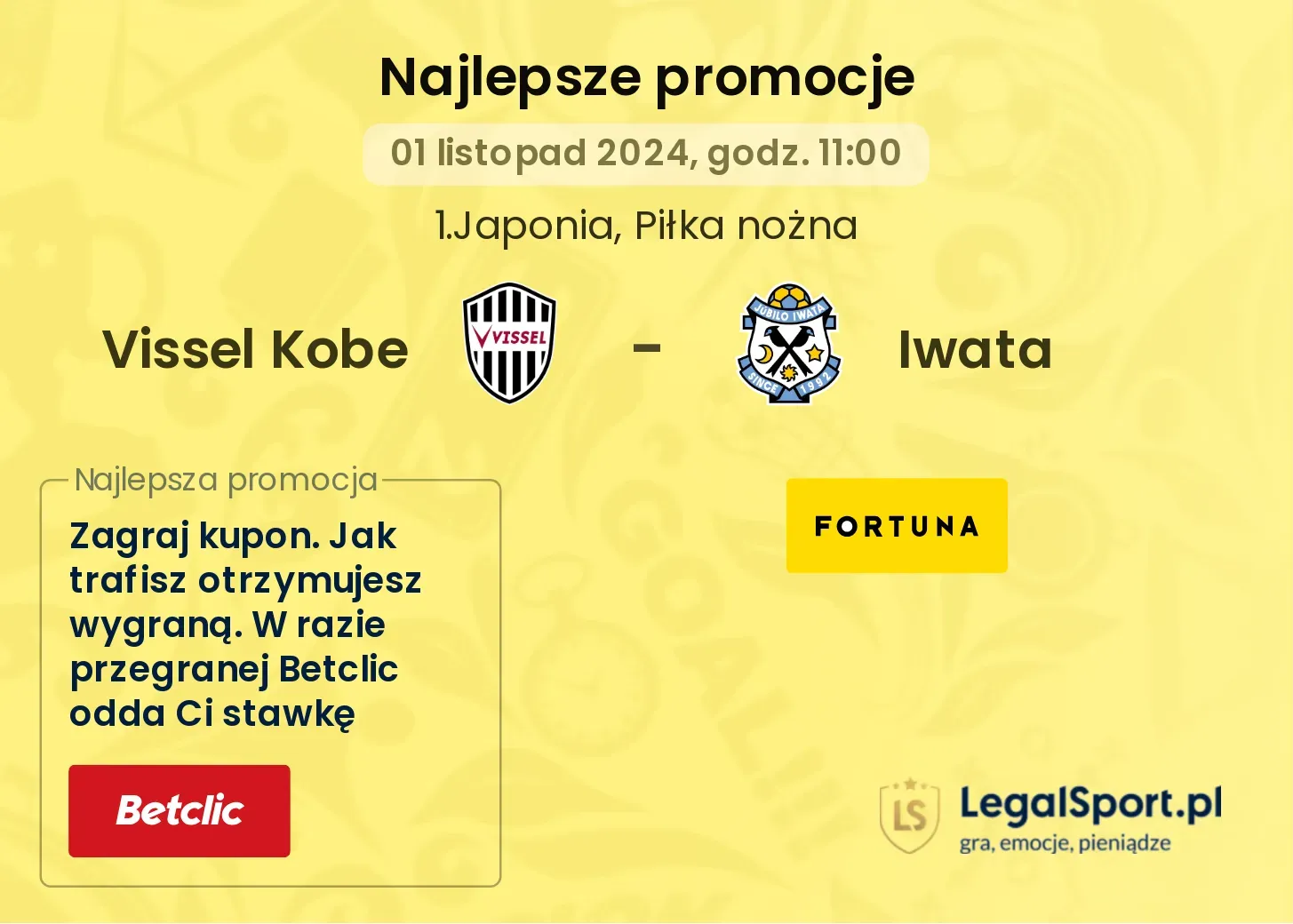 Vissel Kobe - Iwata promocje bukmacherskie 01.11, 11:00