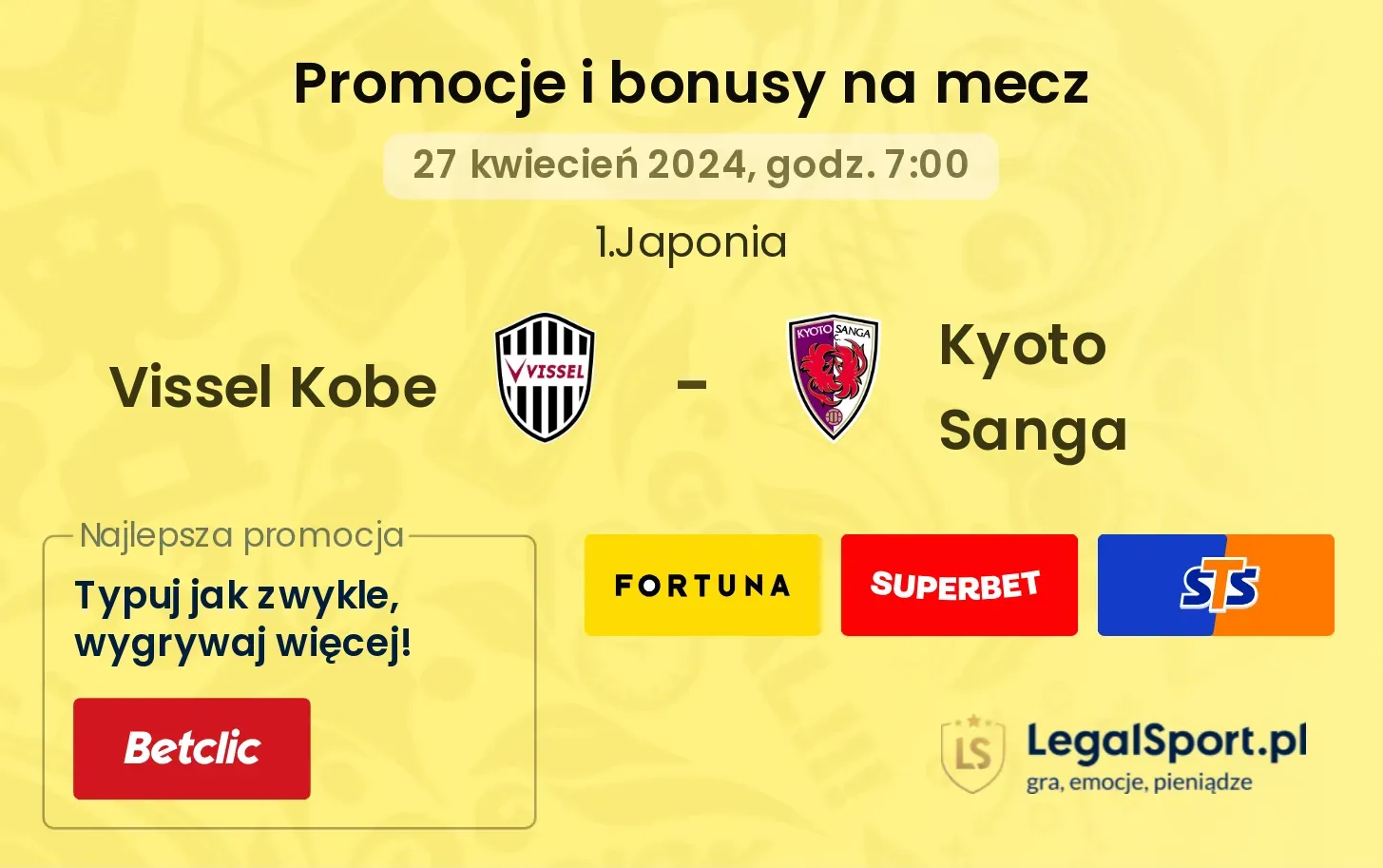 Vissel Kobe - Kyoto Sanga promocje bonusy na mecz