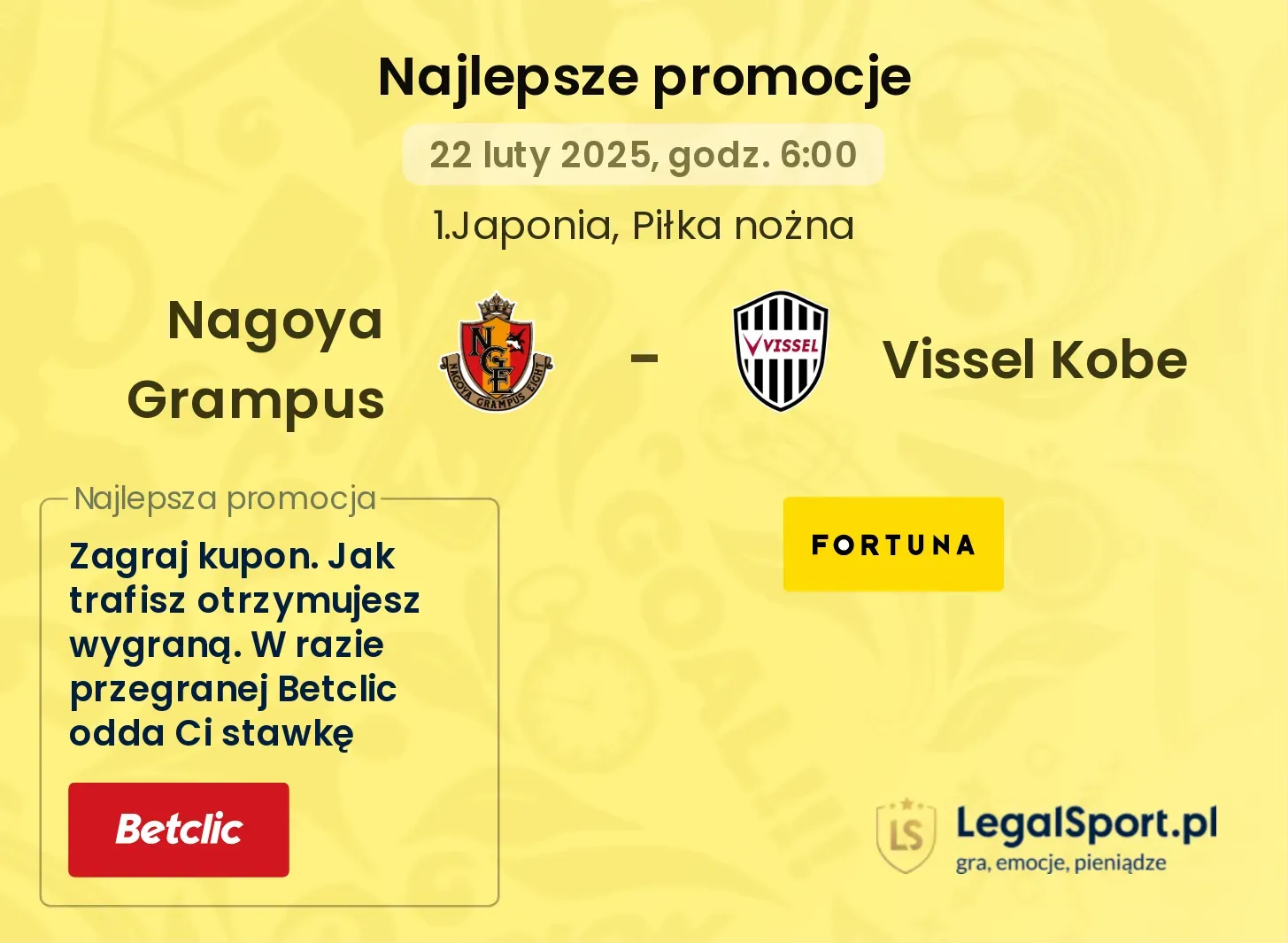Nagoya Grampus - Vissel Kobe promocje bukmacherskie
