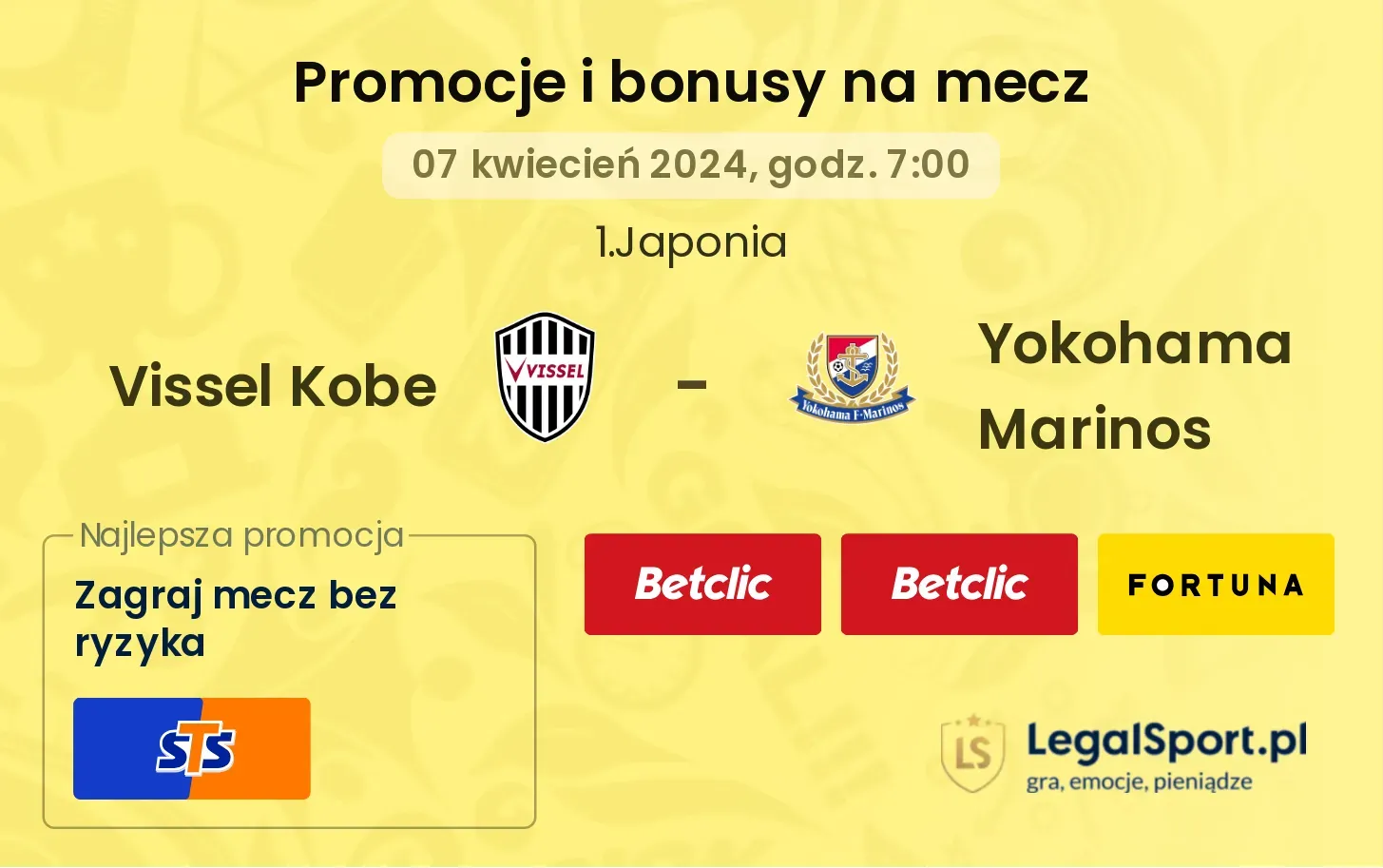 Vissel Kobe - Yokohama Marinos promocje bonusy na mecz