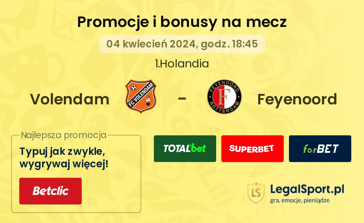 Volendam - Feyenoord promocje bonusy na mecz