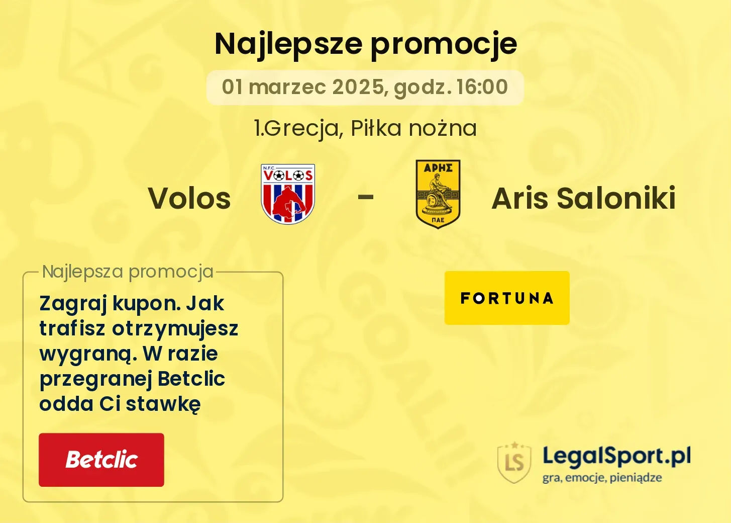 Volos - Aris Saloniki promocje bonusy na mecz