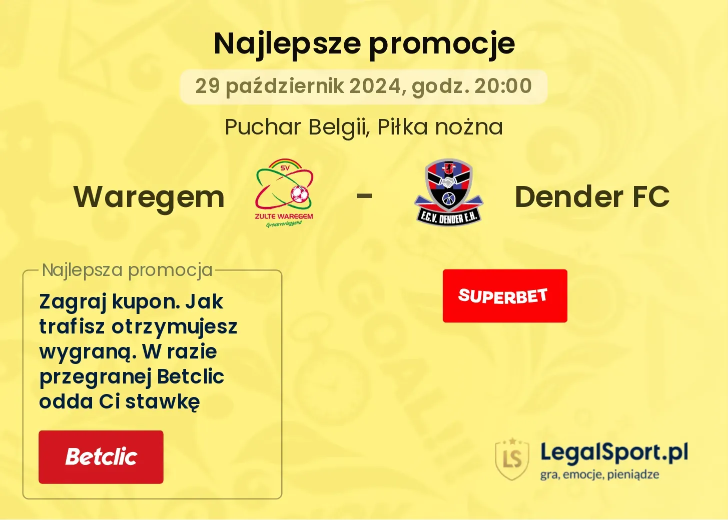Waregem - Dender FC promocje u bukmacherów 29.10, 20:00