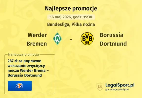 STS: 267 zł za wytypowanie zwycięzcy meczu Werder Brema – Borussia Dortmund