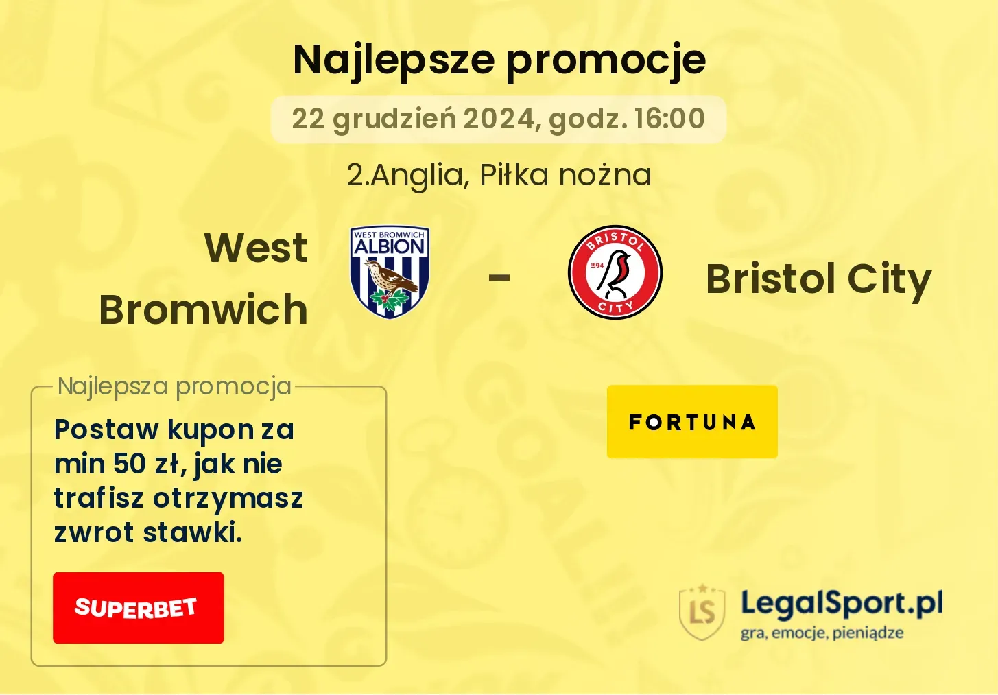 West Bromwich - Bristol City promocje u bukmacherów