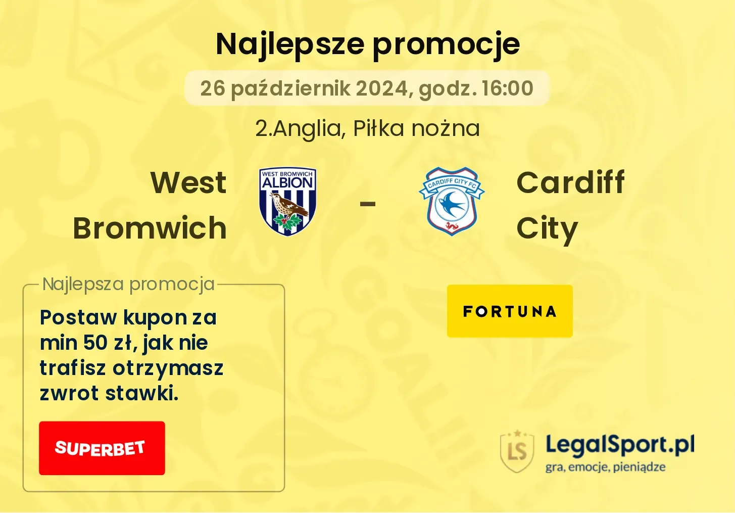 West Bromwich - Cardiff City promocje bukmacherskie 26.10, 16:00