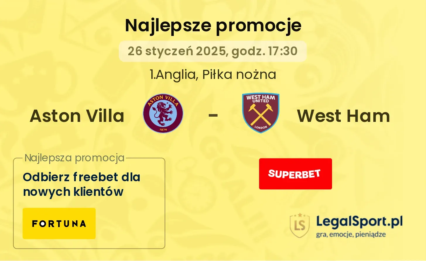 Aston Villa - West Ham promocje bukmacherskie