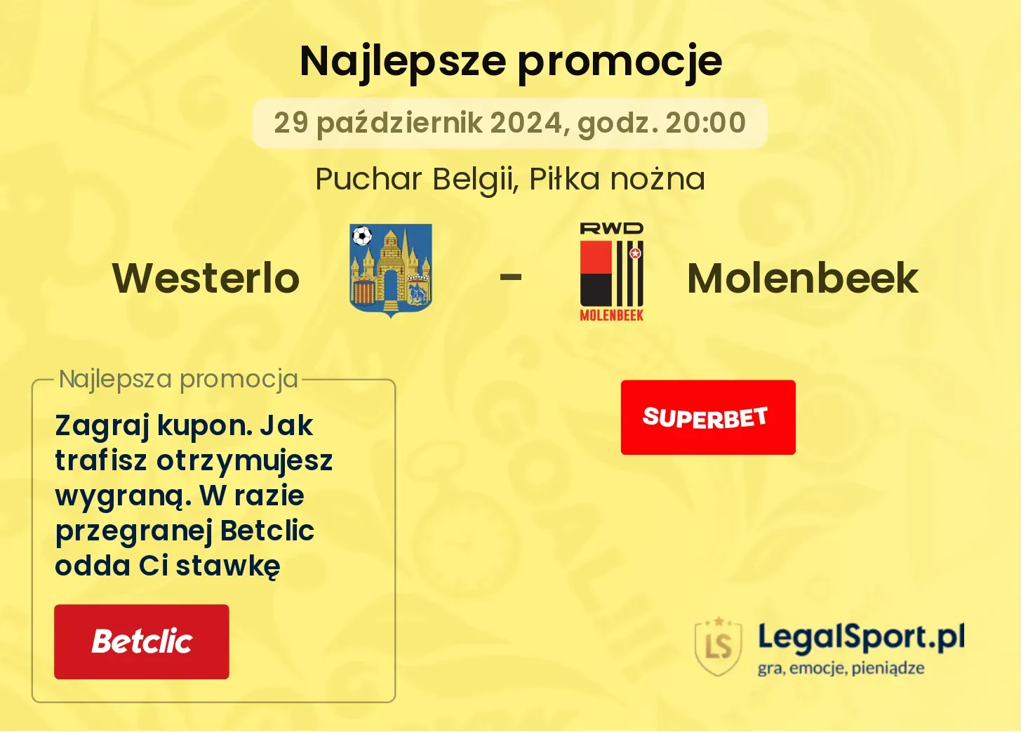 Westerlo - Molenbeek promocje bukmacherskie 29.10, 20:00