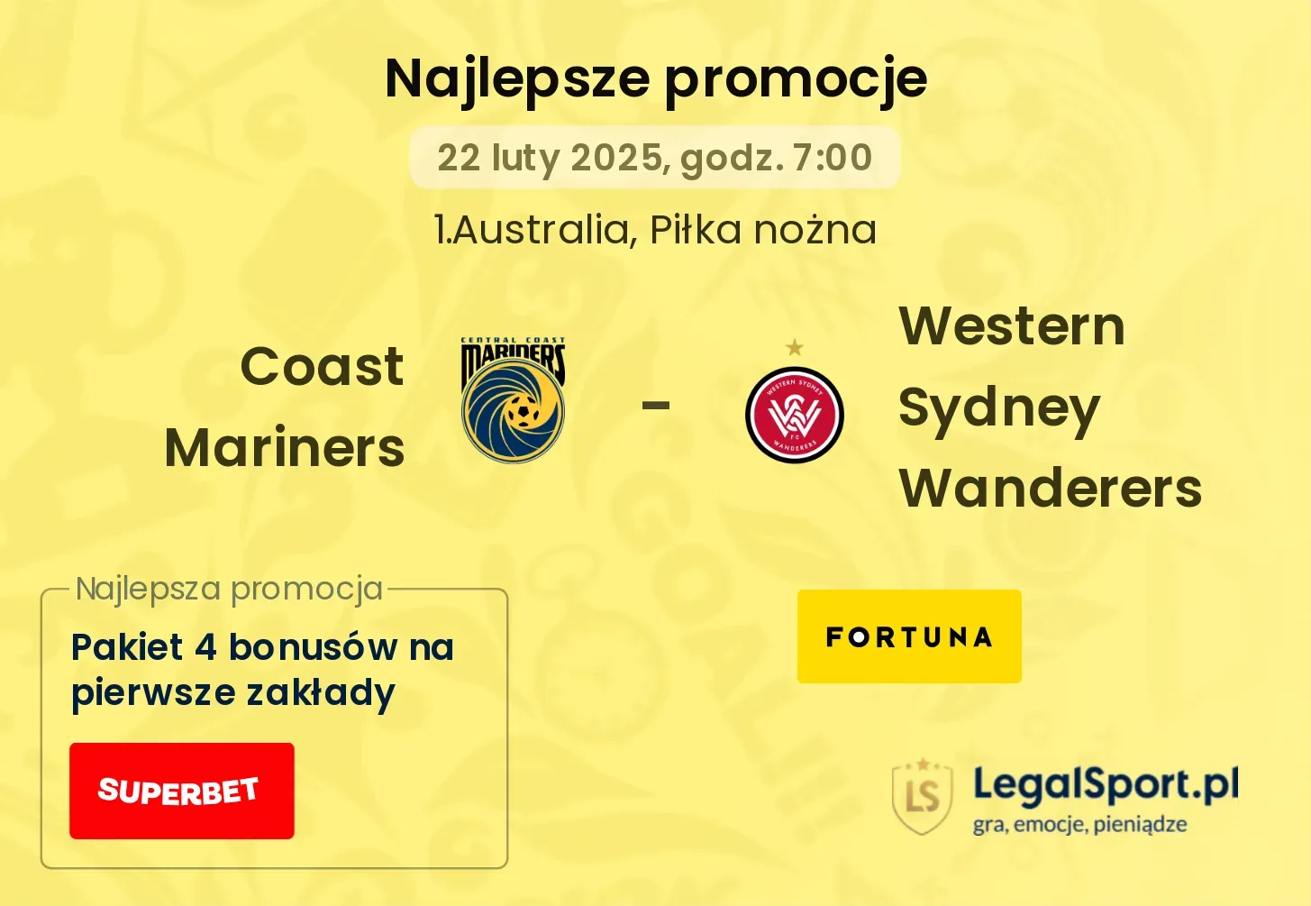 Coast Mariners - Western Sydney Wanderers promocje u bukmacherów