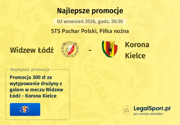 Promocja STS: 300 zł za wytypowanie drużyny z golem w meczu Widzew Łódź - Korona Kielce 