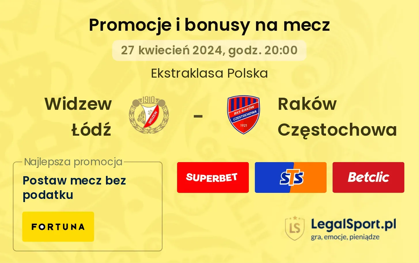 Widzew Łódź - Raków Częstochowa promocje i bonusy (27.04, 20:00)
