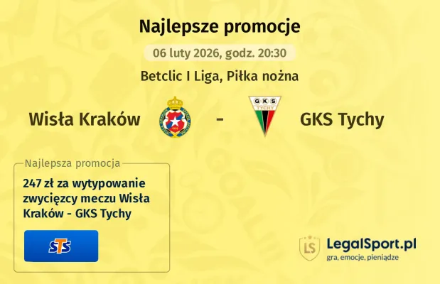 STS: 247 zł za wytypowanie zwycięzcy meczu Wisła Kraków - GKS Tychy