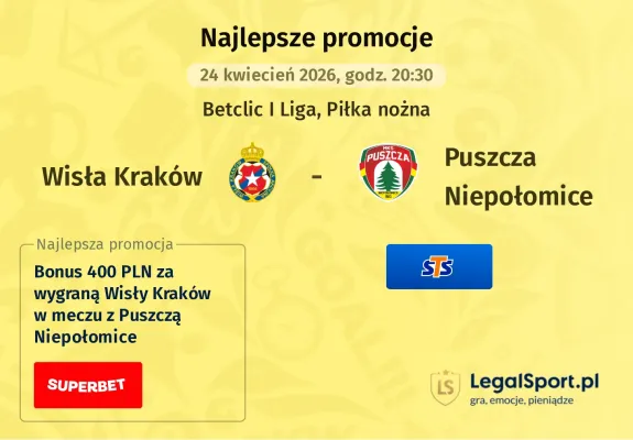 STS: 267 zł za wytypowanie zwycięzcy meczu Wisła Kraków – Puszcza Niepołomice