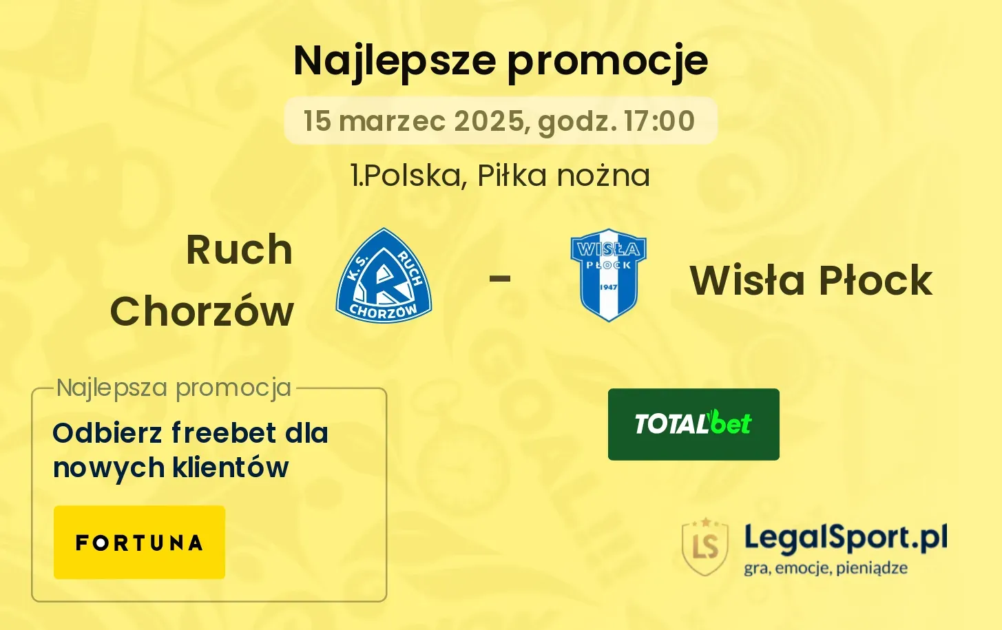 Ruch Chorzów - Wisła Płock promocje bukmacherskie