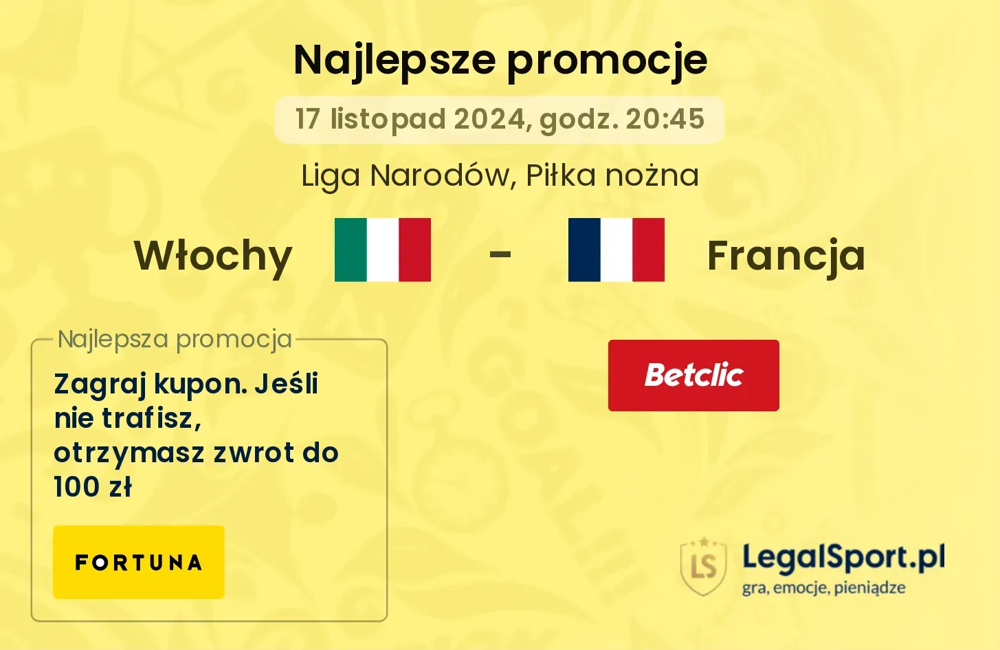 Włochy - Francja promocje u bukmacherów 17.11, 20:45